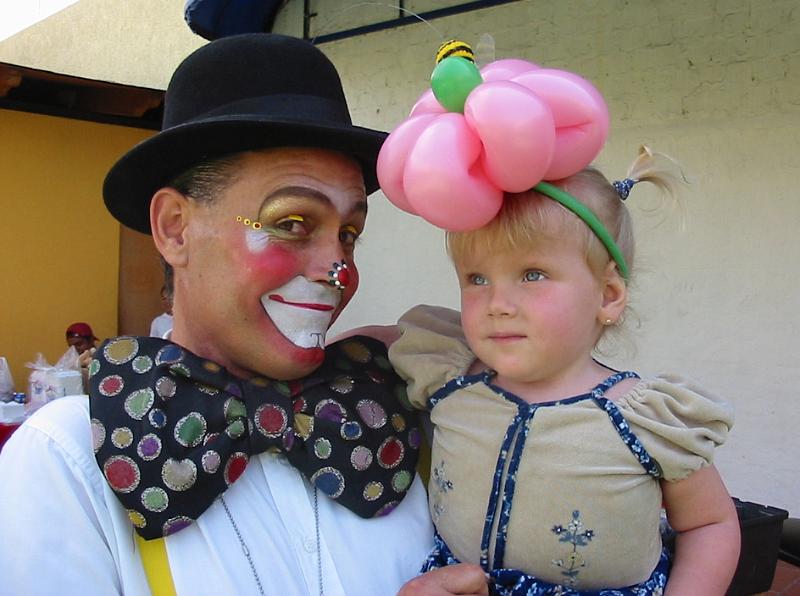 2-19.JPG - Kika with her dear friend, Ivo the clown. Ivo is another fellow missionary here in Guadalajara. He told us he had had a dream in which he clearly saw Kika walking!